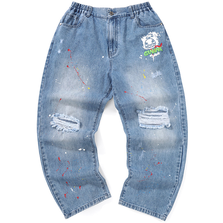 Blue Street Safari Style Print Mid-Waist Jeans