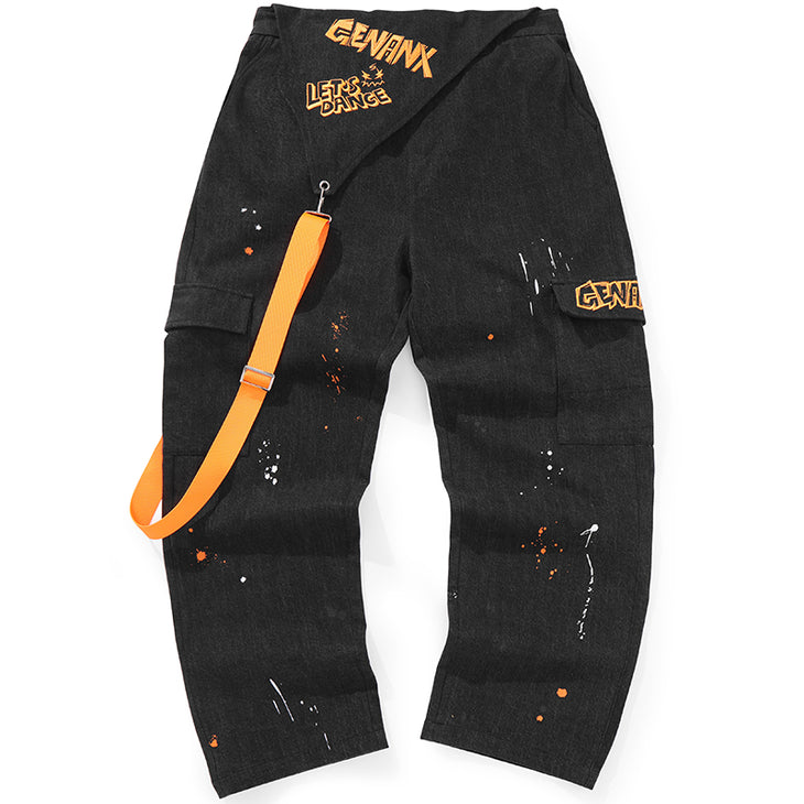 Black Gray Hip Hop Spray Painting Jeans