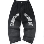 Black Letter Flocking Embroidery Straight Jeans