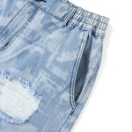 Blue Ripped Graffiti Print Straight Jeans