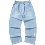 Blue Star Print Mid-Waist Straight Jeans