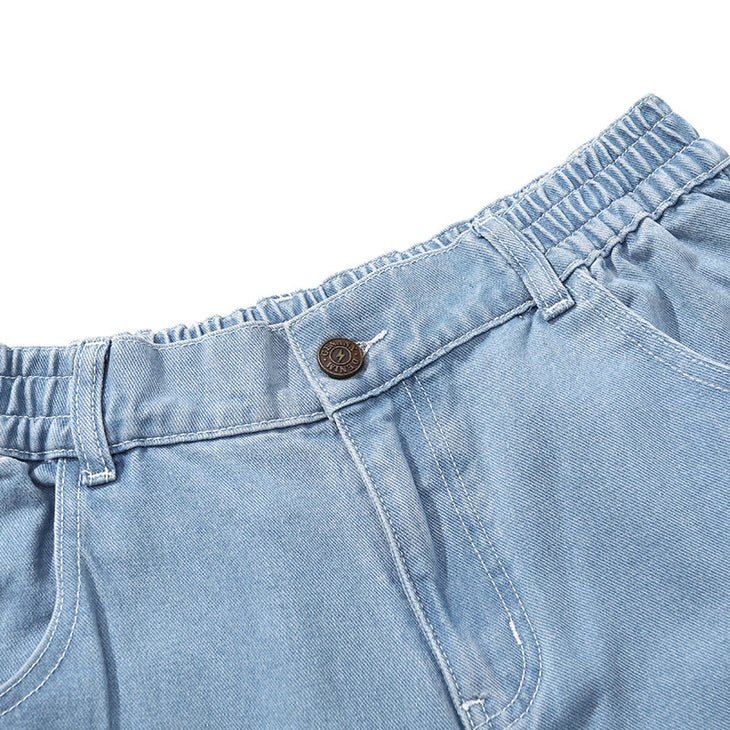 Blue Star Print Mid-Waist Straight Jeans