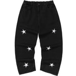Unisex Black Star Print Loose Jeans