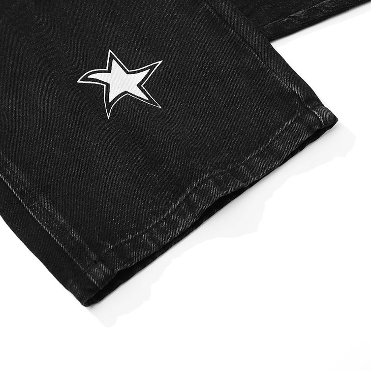 Unisex Black Star Print Loose Jeans