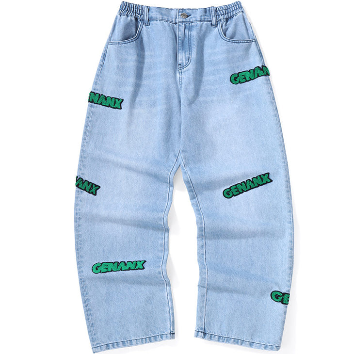 Street Letter Jacquard Straight Denim Jeans