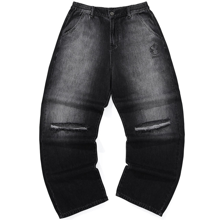 Black Distressed Ripped Straight Denim Jeans