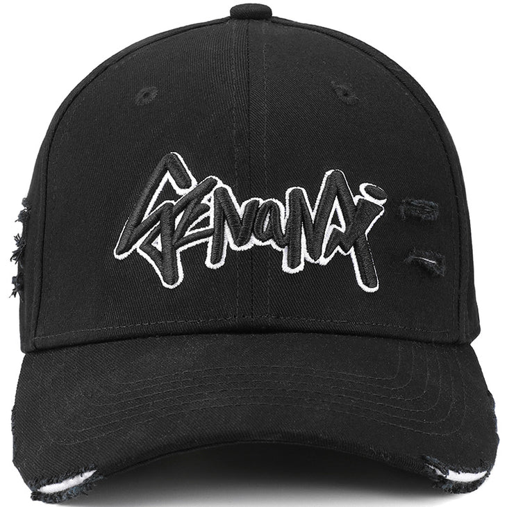 Black Street Embroidery Ripped Peaked Cap