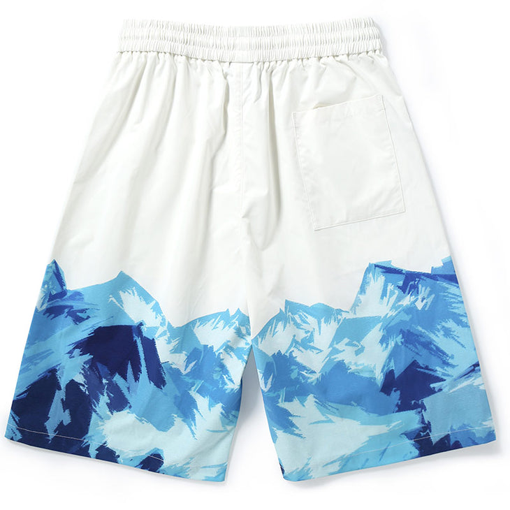 Color Block Glacier Print Casual Shorts