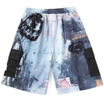 Cyberpunk Color Block Print Pocket Casual Shorts