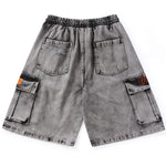 Gray Letter Embroidery Zipper Denim Shorts