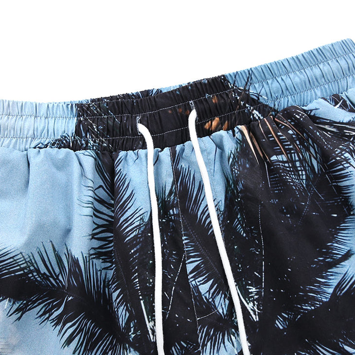 Vacation Style Coconut Tree Print Loose Straight Shorts