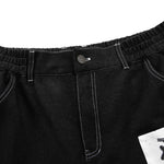 Black Fashion Print Elastic Waist Denim Shorts