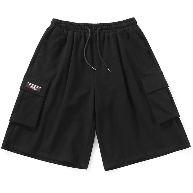 Black Minimalist Safari Style Label Straight Shorts