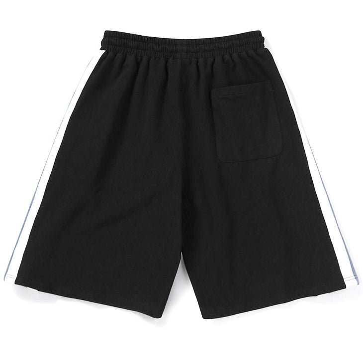 Plain Spliced Contrast Color Elastic Waist Shorts