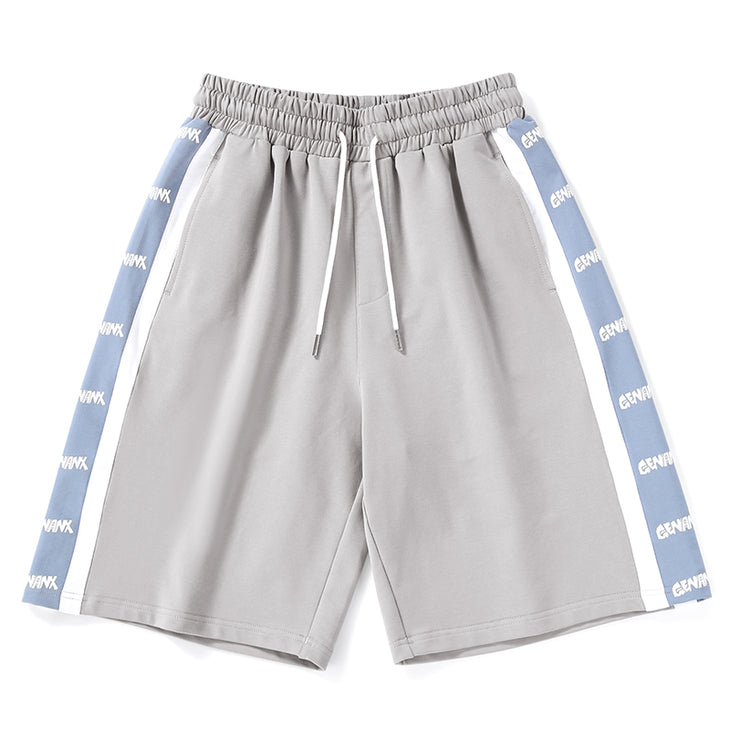 Plain Spliced Contrast Color Elastic Waist Shorts