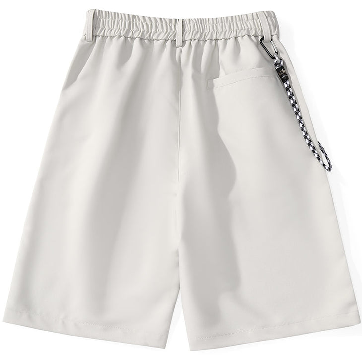 Checkerboard Label Braided Rope Loose Straight Shorts