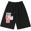 Plain Patchwork Graffiti Loose Straight Shorts