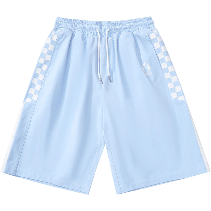 Sports Style Contrast Color Checkerboard Print Shorts