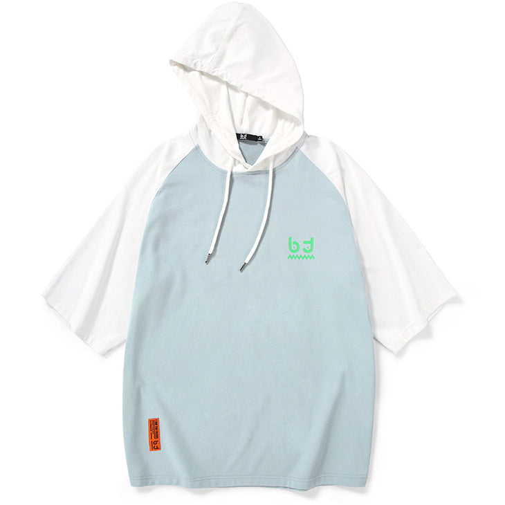Contrast Color Logo Print Hooded T-Shirt