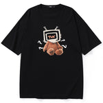 TV Teddy Bear Print Cotton T-Shirt