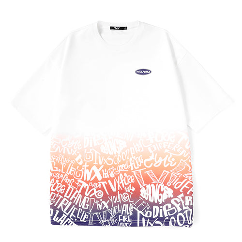 Gradient Letter Print Space Cotton T-Shirt