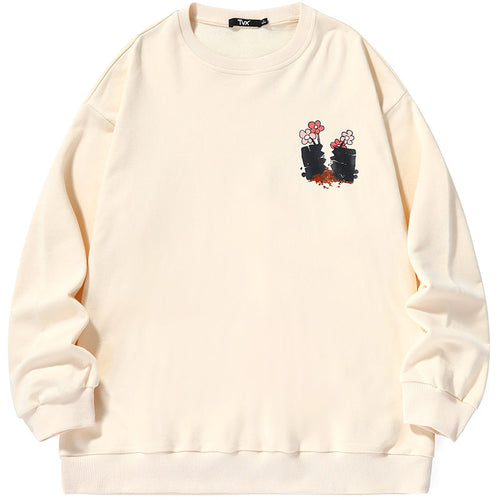Plain Flowerpot Print Pullover Sweatshirt