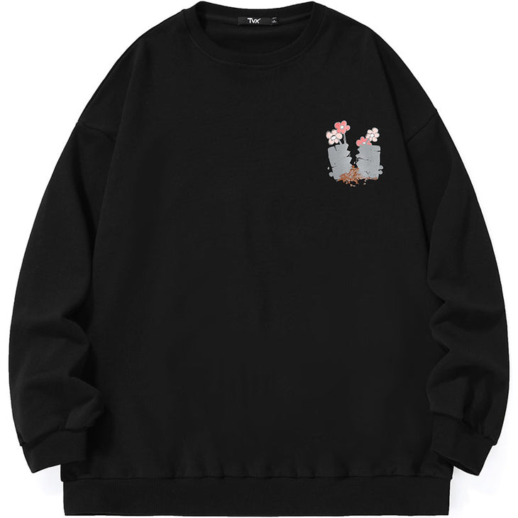Plain Flowerpot Print Pullover Sweatshirt