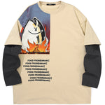 Meal Series Fake Two Pieces Contrast Color Grilled Fish Print Cotton Sweatshirt