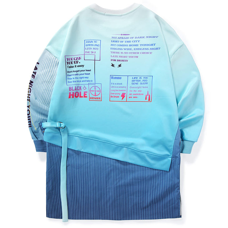 Blue Fake Two Piece Space Cotton Sweatshirt