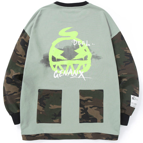 Camouflage Print Patchwork Pullover Sweatshirt