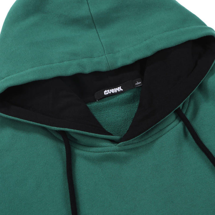 Green Color Block Print Pullover Hoodies