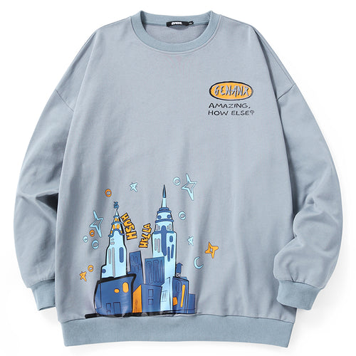 Monster Castle Print Couple Sweatshirt