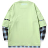 Green Fake Two Piece Spliced Plaid Sweatshirt