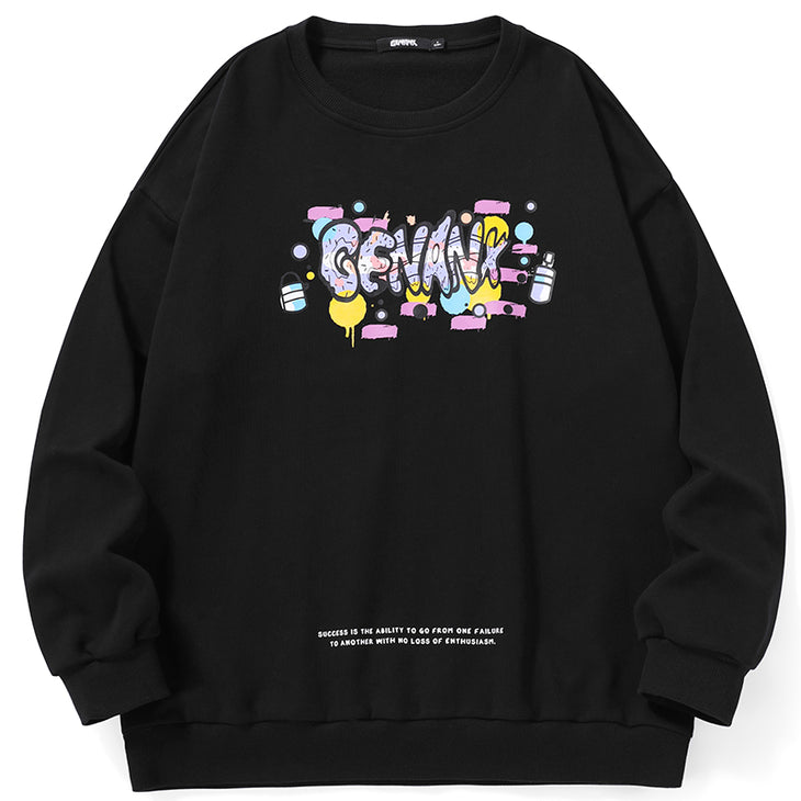 Black Minimalist Candy Color Print Sweatshirt