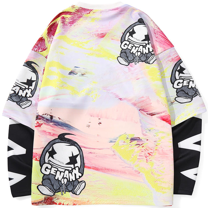 Fake Two Piece Hip Hop Crew Neck Sweatshirt