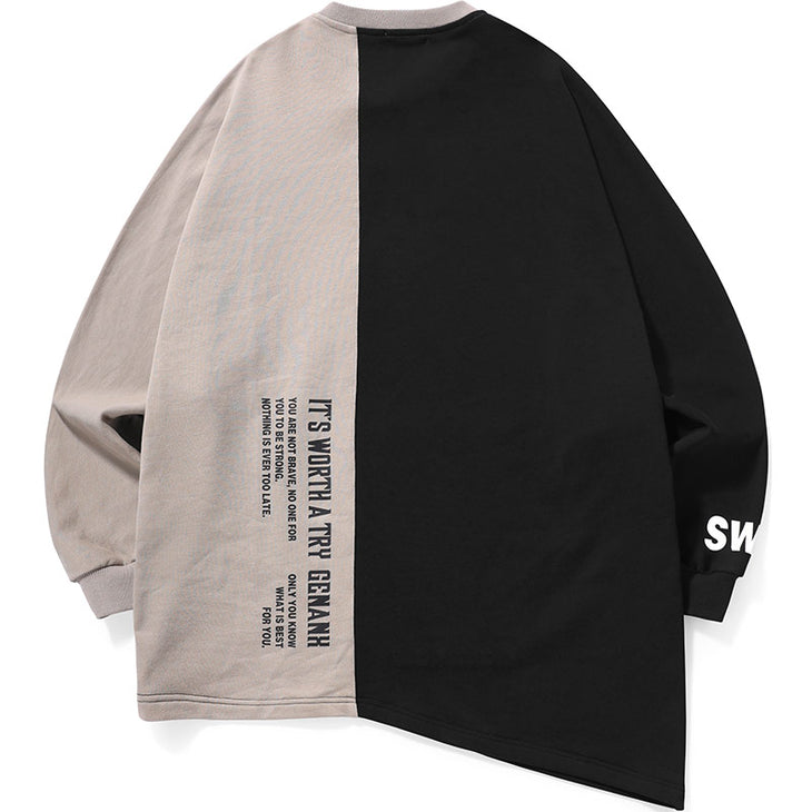 Asymmetric Contrast Color Drop-Shoulder Sleeve Sweatshirt