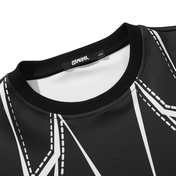 Geometric Letter Print Drop-Shoulder Sleeve Sweatshirt