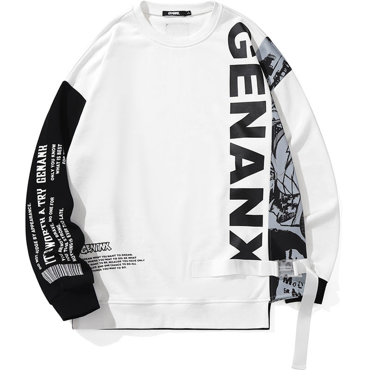 White Color Block Graffiti Print Sweatshirt