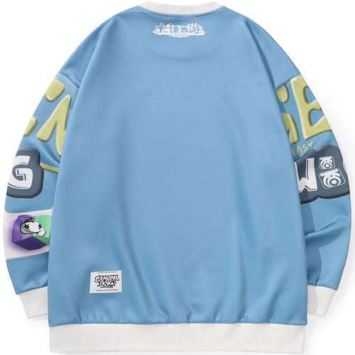 Blue Casual Graffiti Print Pullover Sweatshirt