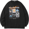 Black Minimalist Cartoon Pullover Sweatshirt