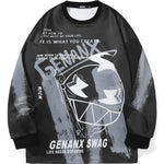 Black Cartoon Drop-Shoulder Sleeve Sweatshirt