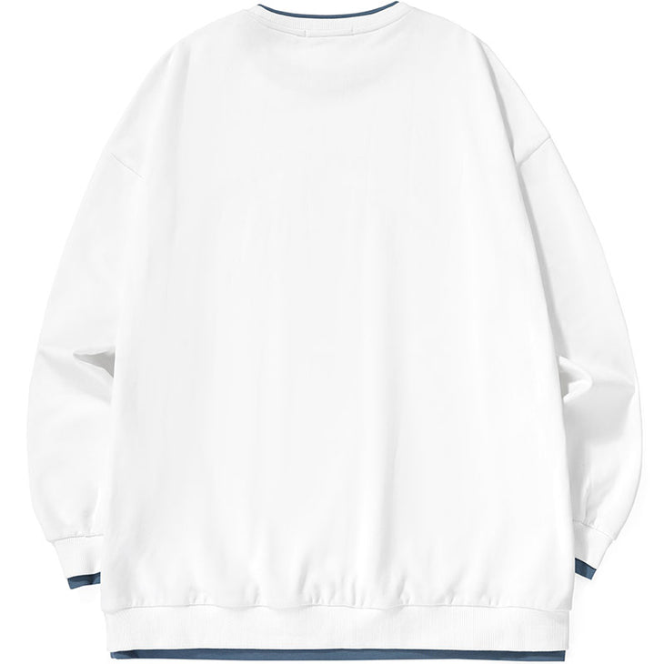 Minimalist Letter Print Spliced Drop-Shoulder Sleeve Sweatshirt