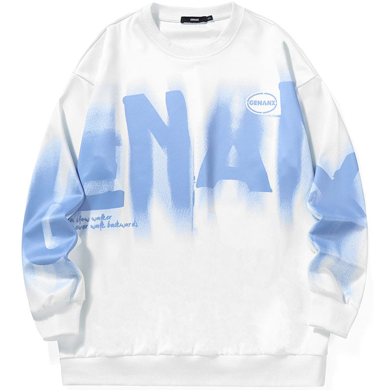 Graffiti Letter Print Space Cotton Crew Neck Sweatshirt