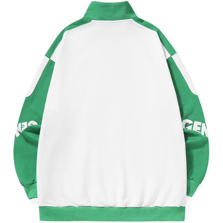Front Zipper Print Polo Neck Sweatshirt