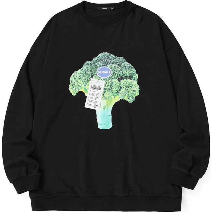 Contrast Color Broccoli Print Craw Neck Sweatshirt