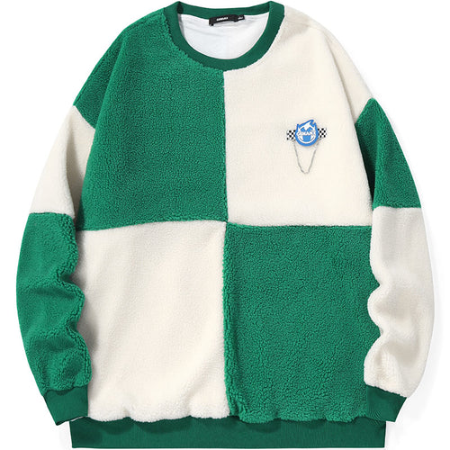 Color Block Plaid Cashmere Thicken Sweatshirt