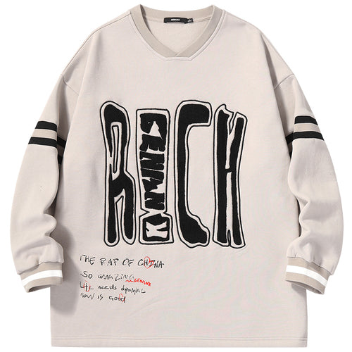 Hip Hop Print Stripe V-Neck Sweatshirt