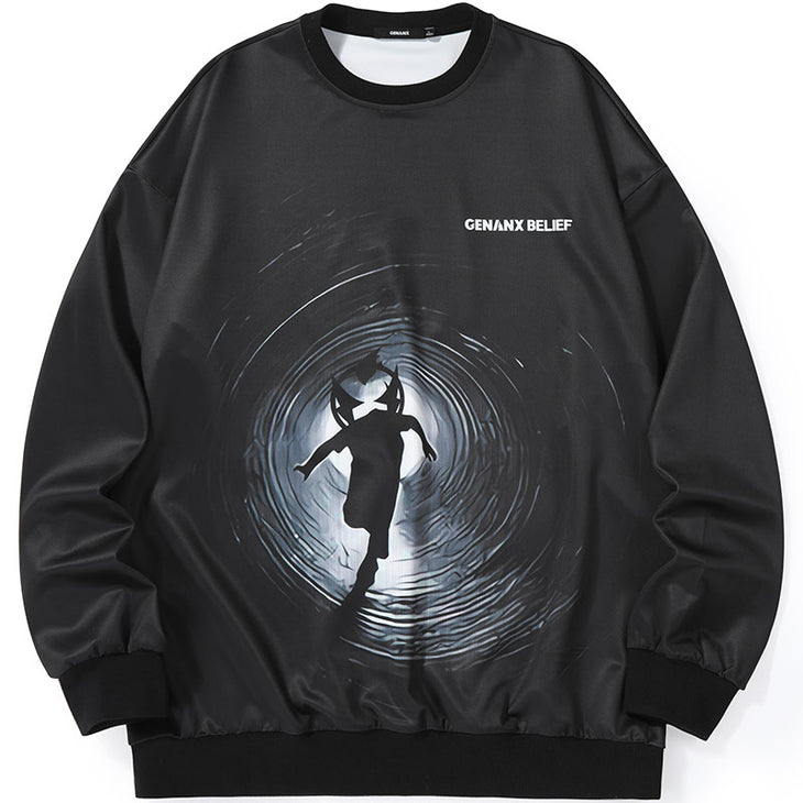 Black Hole Print Space Cotton Sweatshirt