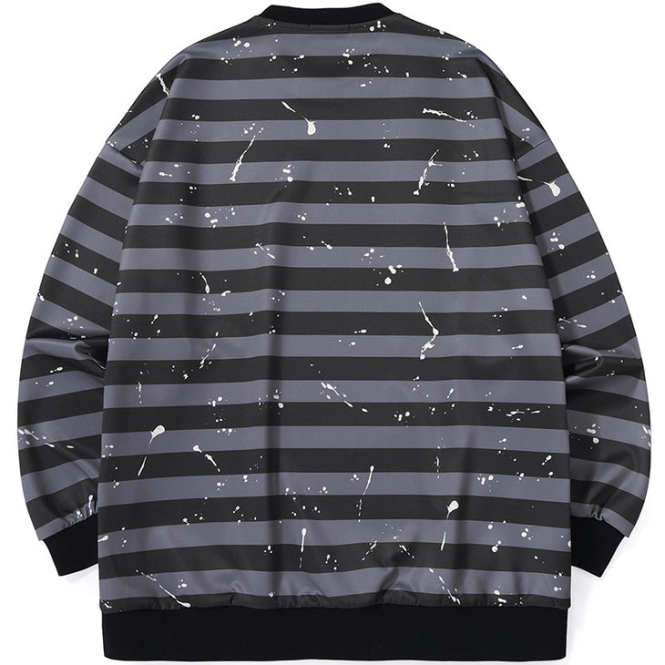 Stripe Cartoon Print Space Cotton Sweatshirt