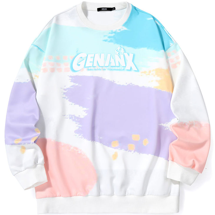 Pastel Spray Print Space Cotton Sweatshirt